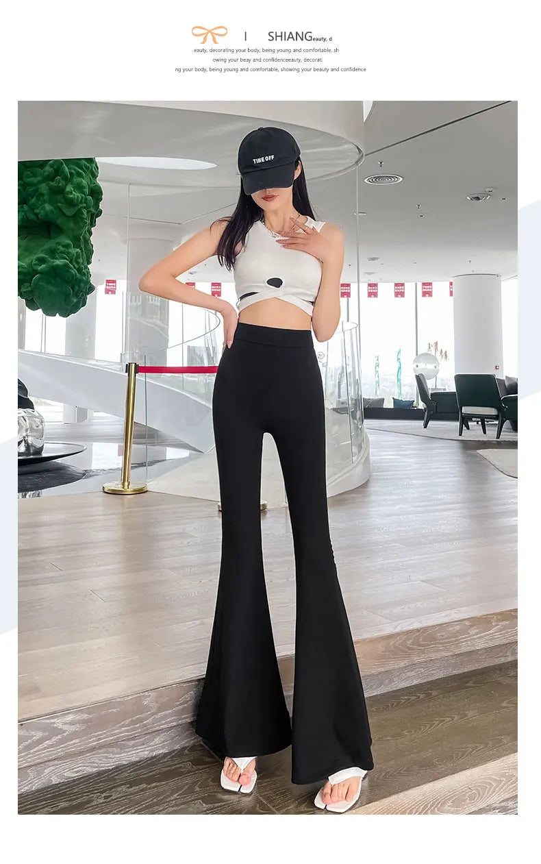 Bla Slimming High Waist Wide Leg Pants Women's Summer Thin Extended Tall Micro Flared Casual Drapey Commute Sle Trousers