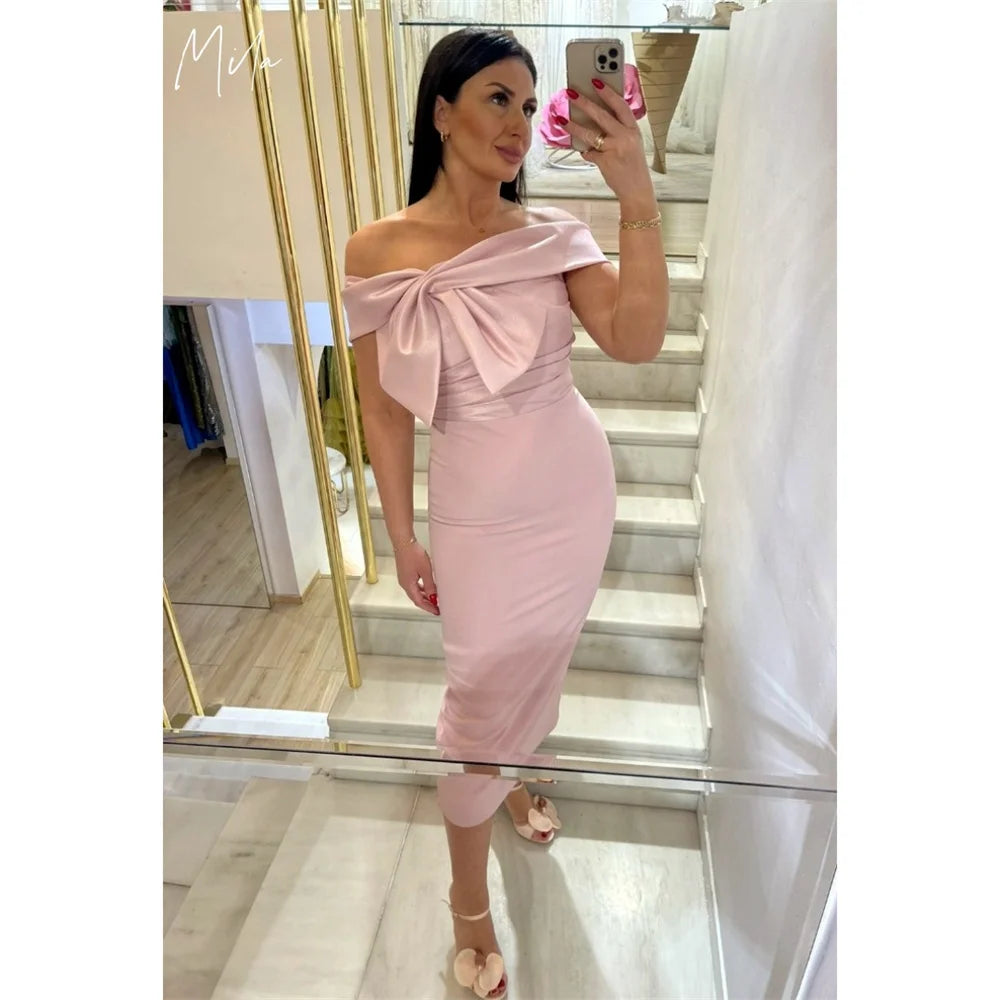 Mila Pink Off Shoulder Prom Dress Mermaid Short Sleeve Customized Luxurious Women Evening Dresses Tra-length vestidos de fiesta