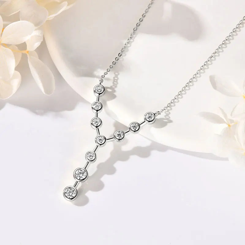 Lnngy 4mm&3mm Moissanite Pendent Necklace 925 Sterling Silver Fashion Sexy Y-Shaped Necklaces for Women 2025 Party Jewelry Gift