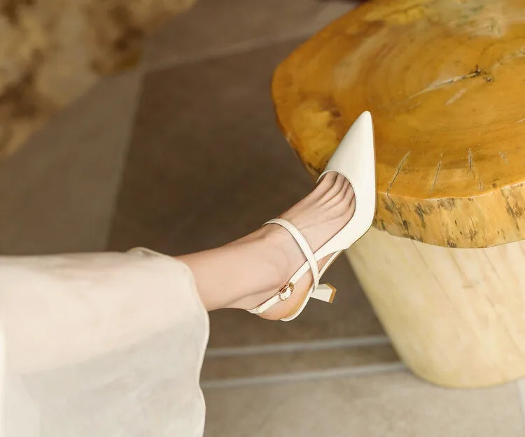 Summer Women Shoes Pointed Toe Thin Heel Women Sandals Genuine Leather Shoes for Women Slingback Elegant High Heels Party Shoes
