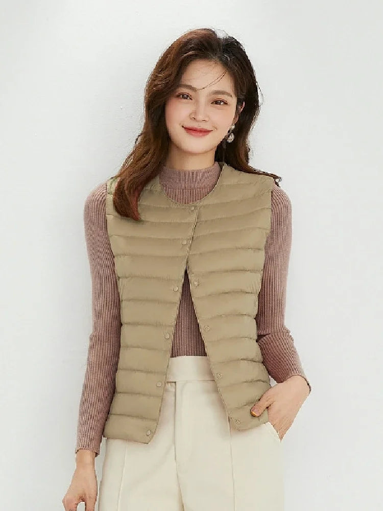 Women Sleeveless Puffer Vest Women's Ultra Light Down Vest Women Two Ways Waistcoat Portable Warm Sleeveless Winter Liner
