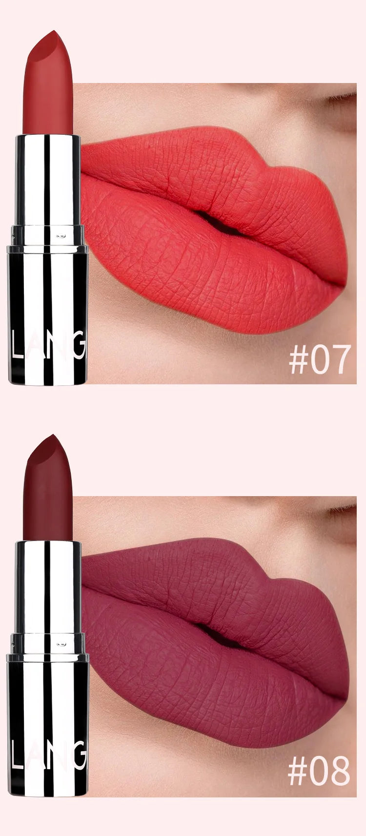 Langmani Silver Tube Matte Lipstick Non Staying Cup Makeup Lipstick 8 colors available
