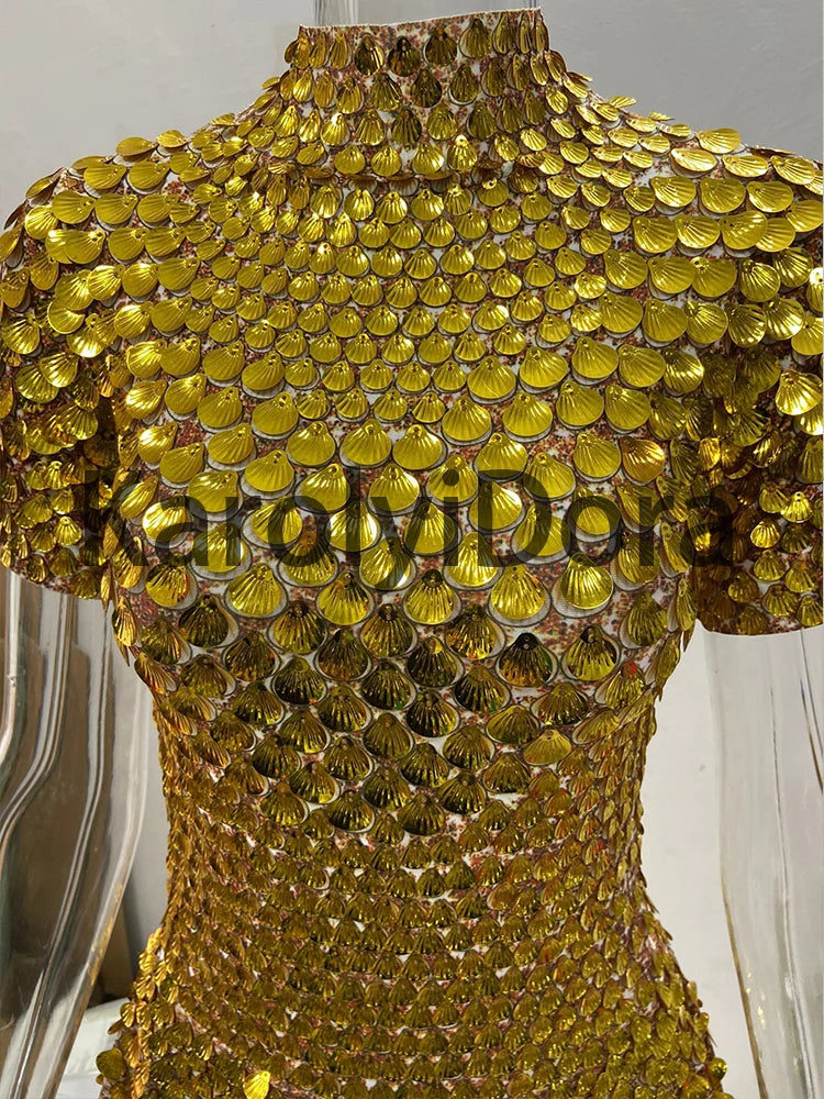 Sexy Black Shell Sequins Mini Dress Nightclub Dance High Quality Performance Clothing Bodysuit Birthday Red Dresses