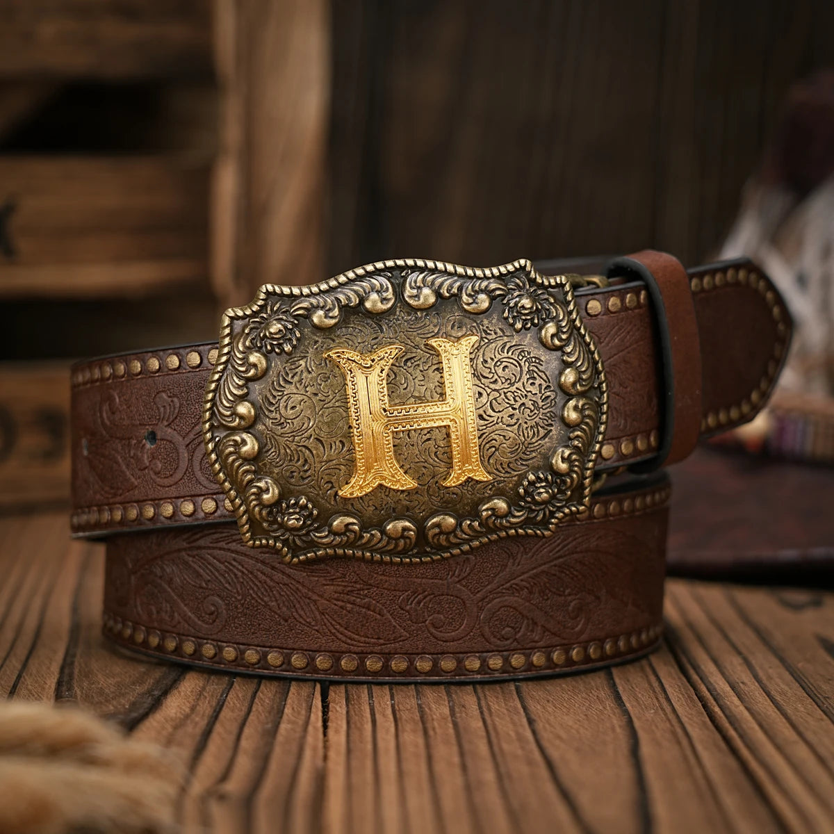 Vintage style PU Leather Western Denim Belt Classic Letter buckle - 3.8 cm wide, durable and stylish for men and women - perfect