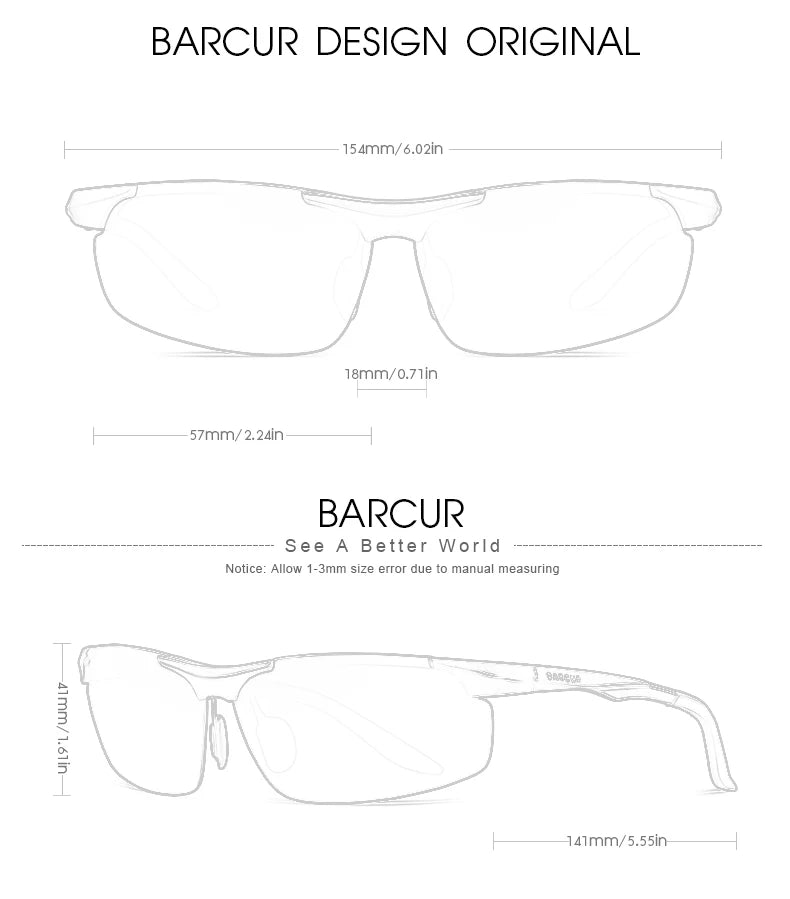 BARCUR Aluminium Magnesium Sunglasses for Men Polarized UVA&B Protection Photochromic Ultralight Sun Glasses Sports Eyewear