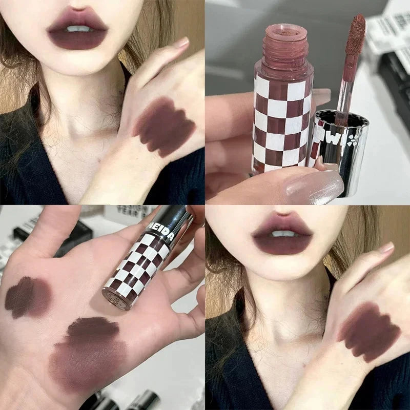 Punk Dark Red Lip Gloss Waterproof Lasting Matte Lipstick Smoky Nude Purple Matte Lipstick Natural Chocolates Lip Tint Makeup
