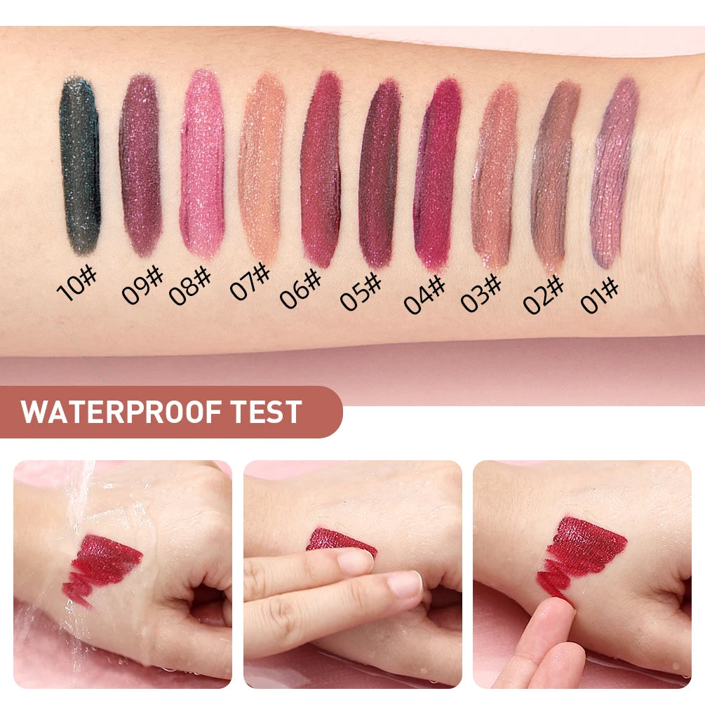 QIBEST Shimmer Lip Gloss Diamond Glitter Lip Tint Waterproof Long Lasting Matte Liquid Lipstick Red Purple Lipgloss Women Makeup