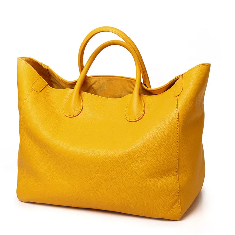 Casual Huge Black Brown Yellow Red Khaki Blue Top Grain Genuine Leather A4 Women Handbag Female Tote Shoulder Shopping Bag M9940