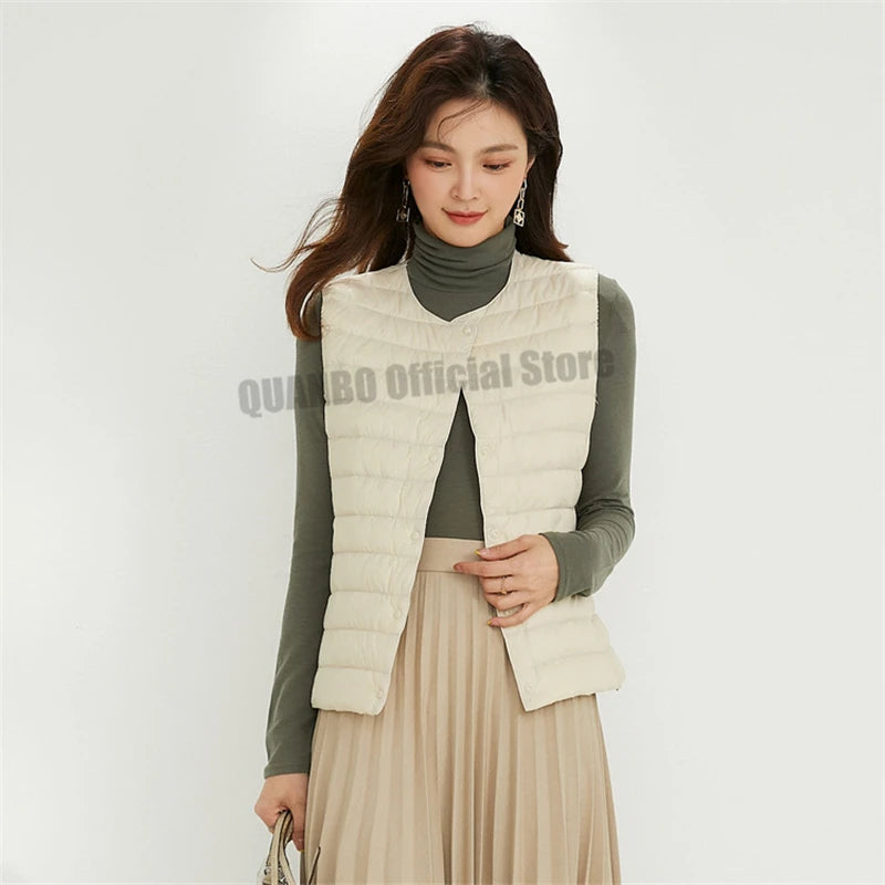 Women Sleeveless Puffer Vest Women's Ultra Light Down Vest Women Two Ways Waistcoat Portable Warm Sleeveless Winter Liner