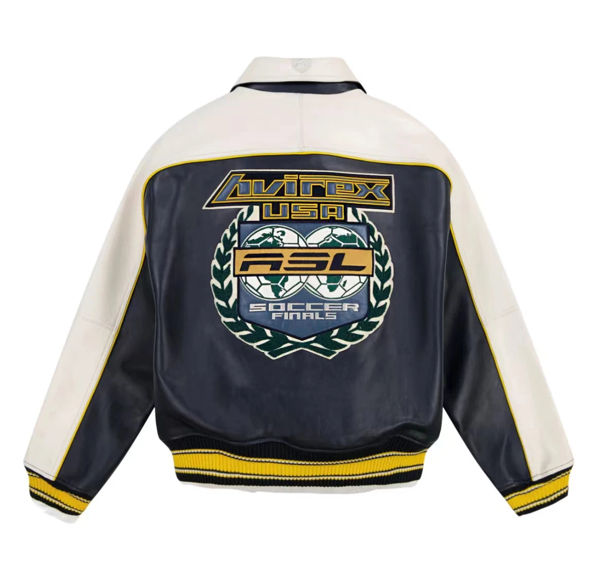 New Release AVIREX European Antique Sheepskin Jacket Genuine Leather Jacket men's Tops TRACK SOCCER JACKET color combination