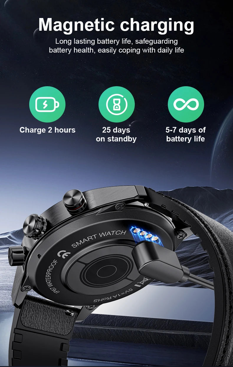 LIGE 2025 New Rugged Military Sports Smart Watch Men 1.39” HD Screen Heart Rate Bluetooth Call Waterproof Outdoor Men SmartWatch