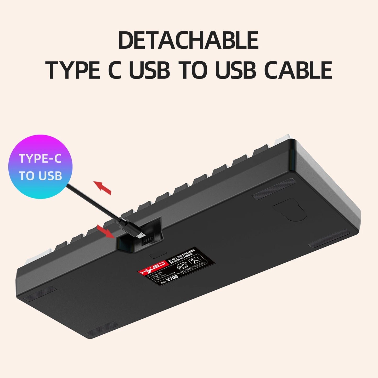 HXSJ V700BW A869 USB Keyboard Mouse Kit 61-key Wired RGB Backlight Computer Keyboard Colorful LED Lighting 3200DPI Gaming Mouse