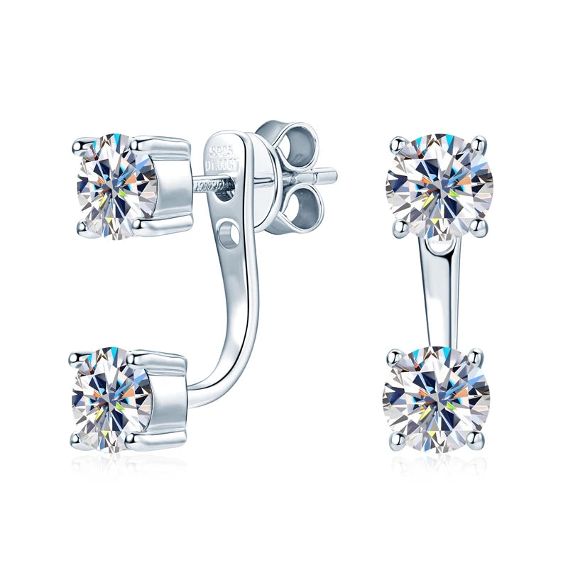 Lnngy Original 925 Sterling Silver Earrings Front Back Double Sided 5MM Moissanite Stud Earring For Women 2 in 1 Pierced Jewelry
