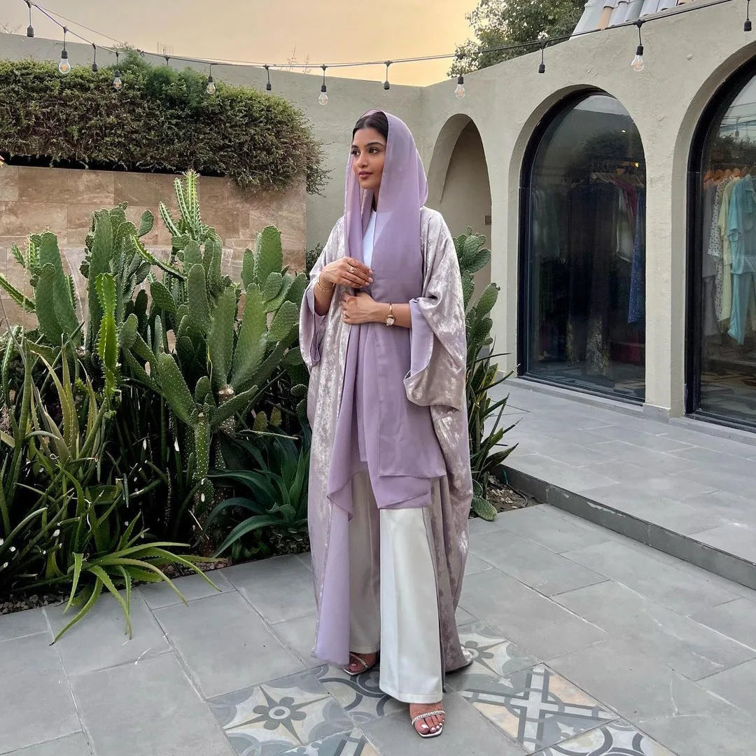 Dubai Luxury Shiny Satin Open Kimono Abaya – Muslim Kaftan Dress for Women