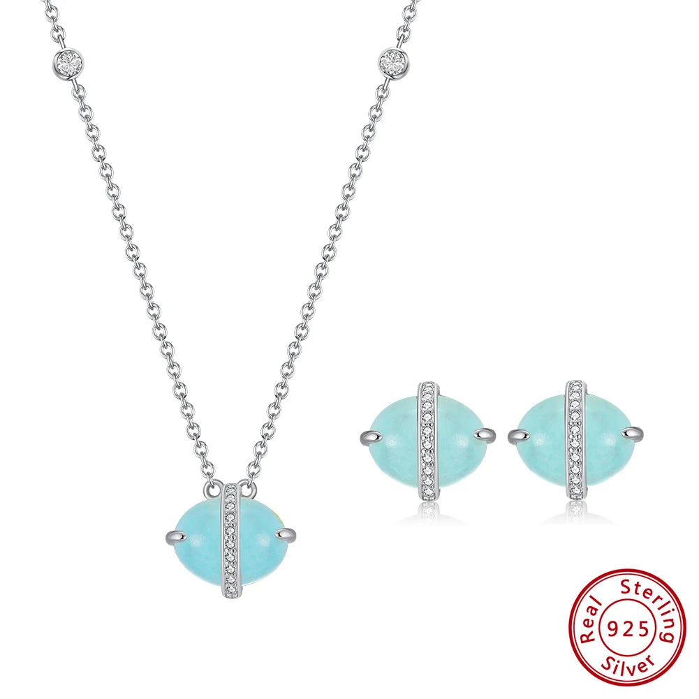 ORSA JEWELS 925 Sterling Silver Natural Aquamarine Earrings Necklace Ring Set 14K Gold Plated for Women Jewelry Sets Gift SSGM04
