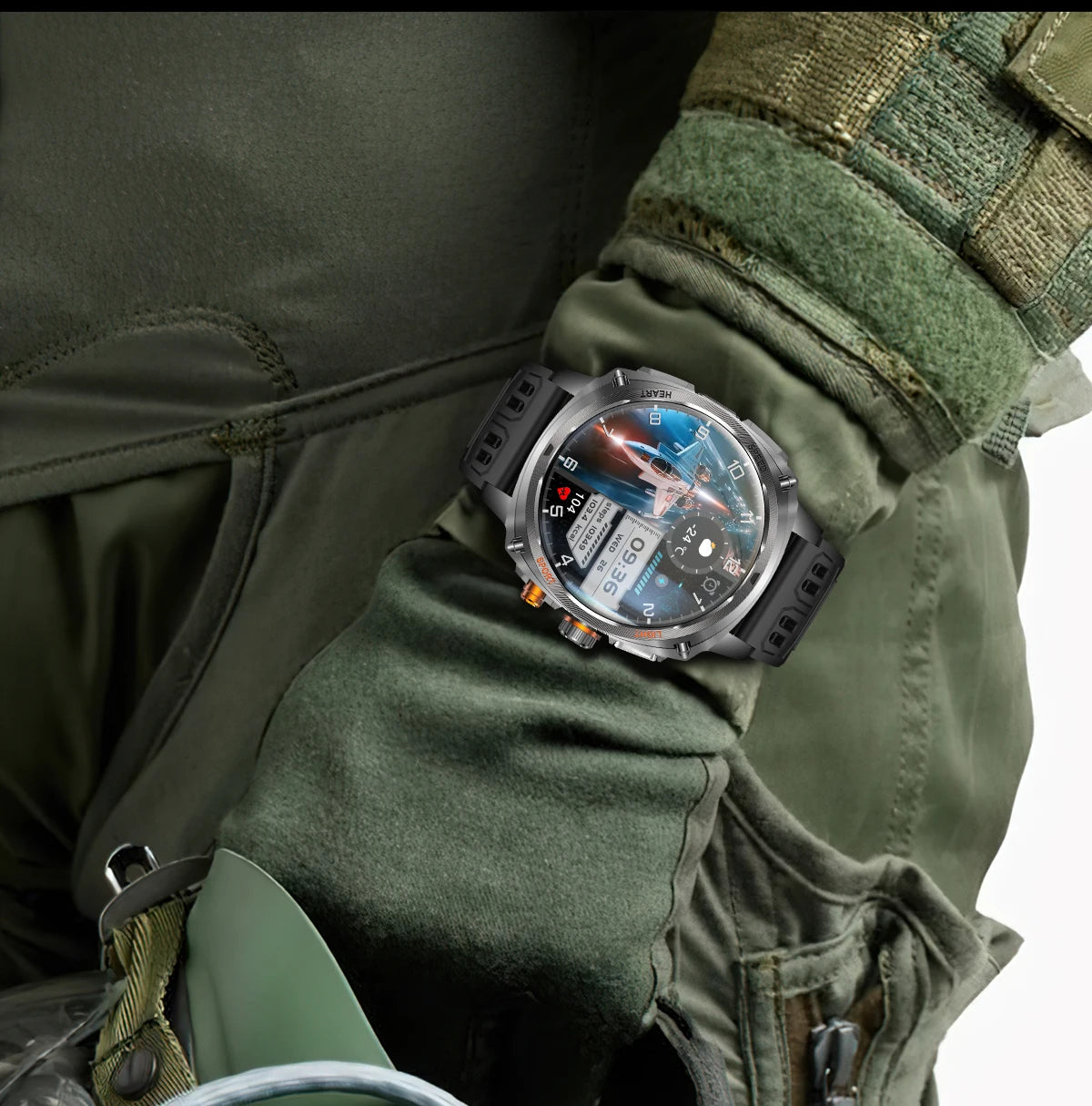 LIGE Rugged Military 1.75-inch AMOLED Screen Smart Watch With LED Flashlight 800mAh Battery Bluetooth Call Smart Watch Men Gift