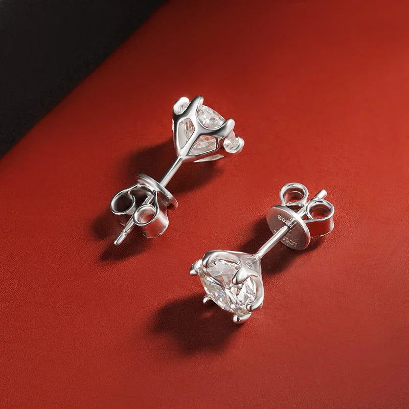 925 Sterling Silver Moissanite Diamond Stud Earrings for Women – 0.2 to 2 Carat D Color, White Gold Finish