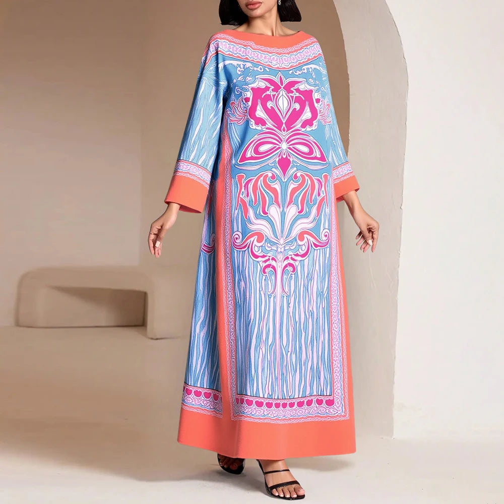 Rafiah Women's Dresses Summer Elegant Decent 2025 Long Sleeve Full Print Round-Neck
A Line Casual Long Dress
