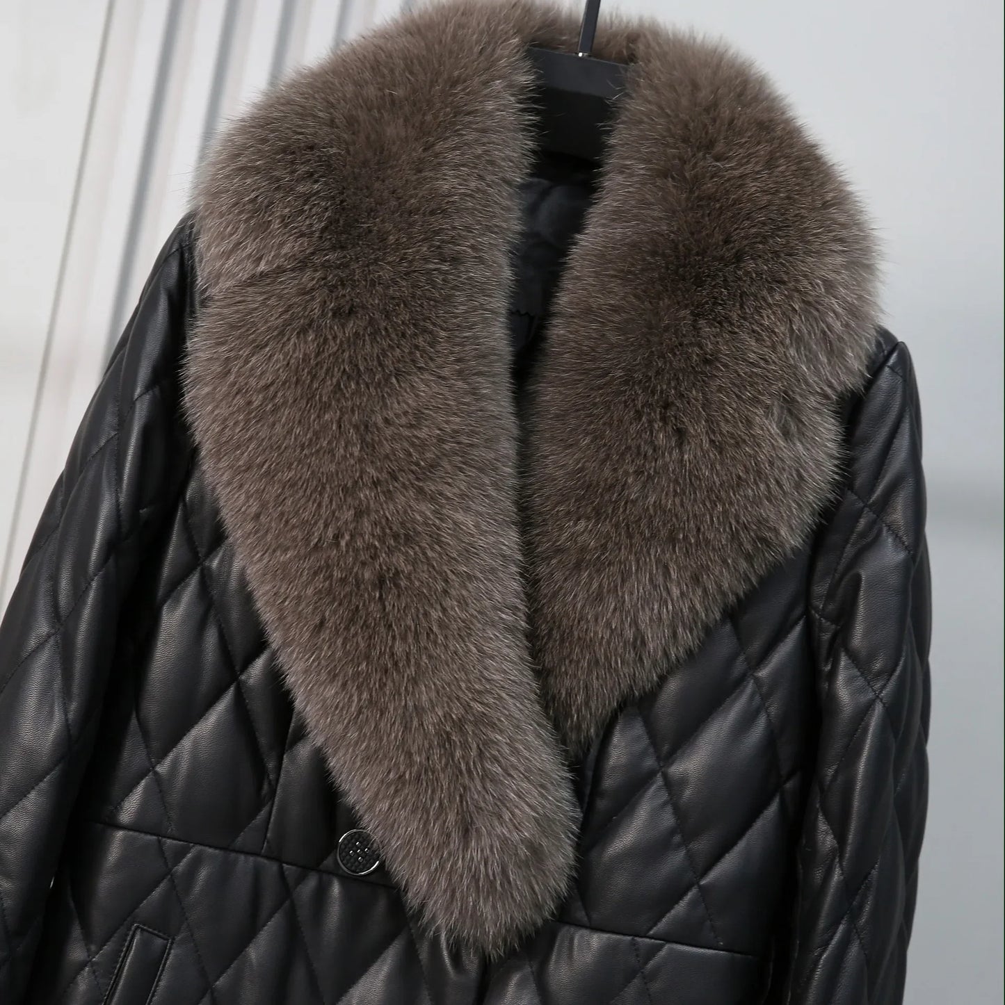Tcyeek Winter Natural Fox Fur Collar Coat Mid-long Slim Sheepskin Coats Women Clothes Real Leather Down Jacket Lady Veste Femme
