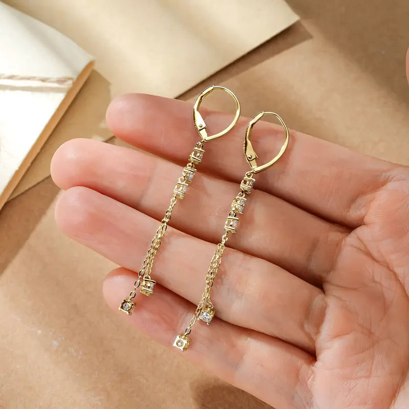 RAPRGOLD Certified Moissanite Tassels Chain Hoop Earring for Women 925 Sterling Silver Dangling Earrings Jewelry Gift pendientes