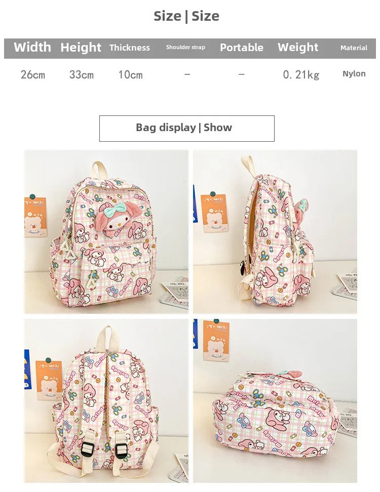 Sanrio Hello Kitty Kuromi Cinnamoroll New Fashion Children's School Bag Cute Large Capacity Kids Backpack College Bag