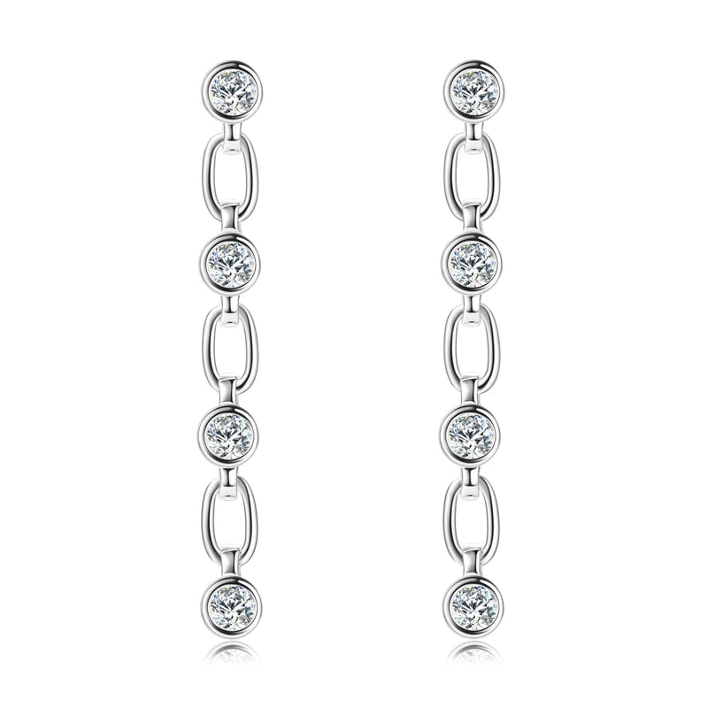 Lnngy 3mm Bezel Moissanite Earrings For Women Exquisite 925 Sterling Silver Long Tassel Earring Wedding Drop Jewelry Gift