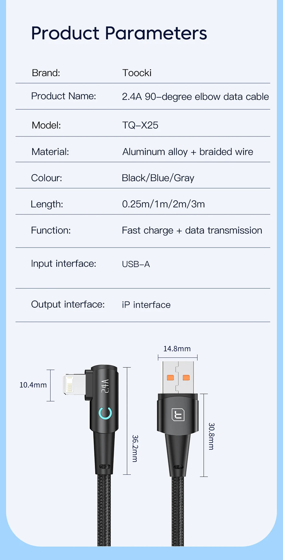 كابل Toocki USB لهاتف iPhone 14 13 12 11 Pro Max شاحن سريع كابل Lightning سلك USB لهاتف iPhone 12 11 X XR 8 7