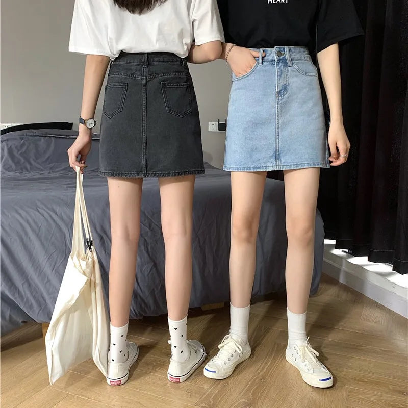 Spring New Women's Denim Skirt A-Line Flared Skirts Butt Covering Body Slimming f-length for plus Size MM