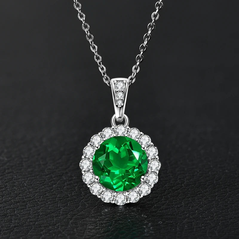 Lnngy Collar Plata 925 Sterling Silver Necklace Pear/Oval/Round Cut Artificial Emerald Pendant Necklaces for Wedding Jewlery