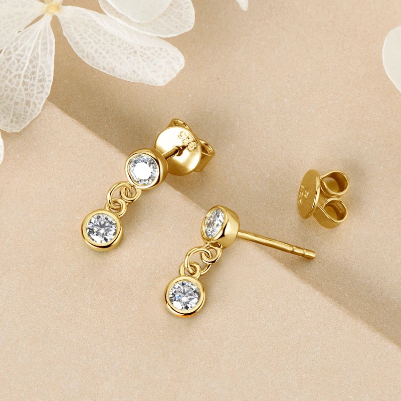 Anziw Long Chain Link Hanging Earrings Silver 925 2-3mm Moissanite Drop Earring Piercing Ear for Women Gold Paletd Jewelry Gift