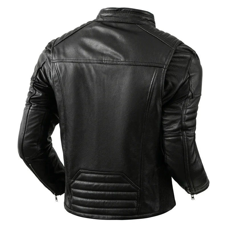 Men's Natural Leather Jacket First Layer Calfskin Stand Collar Motorcycle Jacket Retro Brown Cowhide Jacket Men‘s Biker Clothes