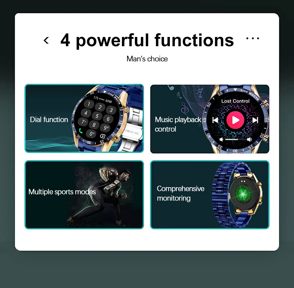 LIGE Original Smart Watch Men 1.39” HD Screen Bluetooth Call Men's Bracelet Heart Rate Blood Pressure Monitor Sports Smartwatch