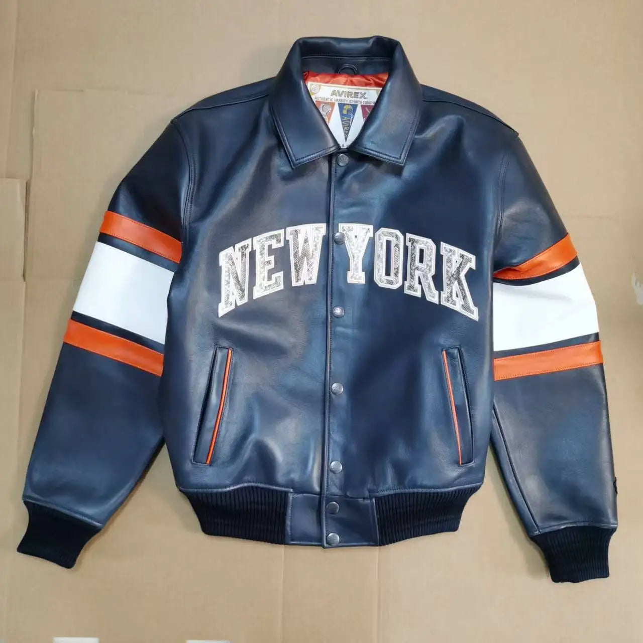 AVIREX New York Knicks co-branded men's new listing basketball pattern flight suit European antique sheepskin jacket fashion top