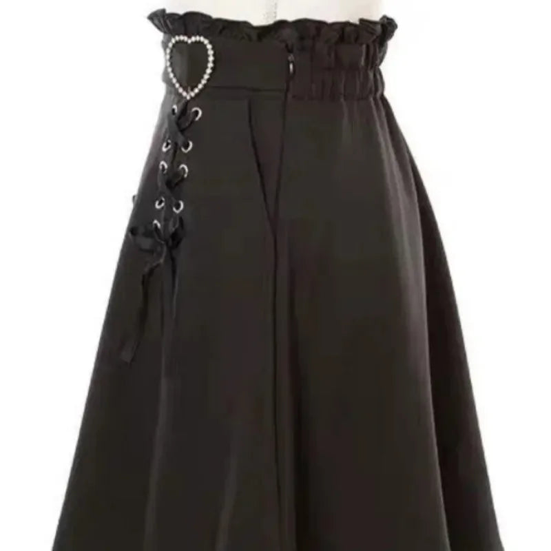 2025 Y2k Aesthetic Harajuku Style Sweet Girl High Waist Mini Bandage Skirt Slim Women Solid Streetwear Gothic Jk Saia Feminina