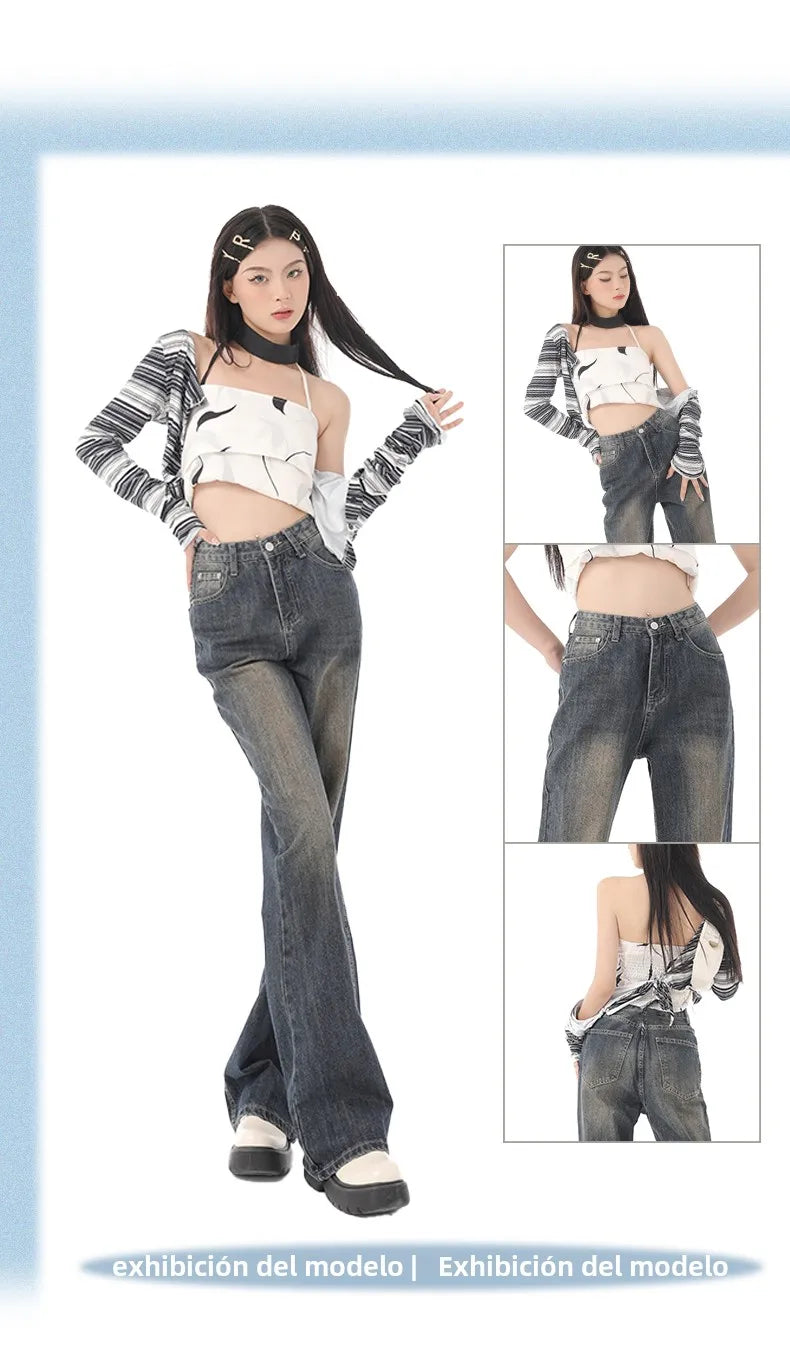 Retro Flared Jeans Women's High Waist Wide Leg Pants Slimming Hoof Pants Casual Spring Summer Denim Trousers