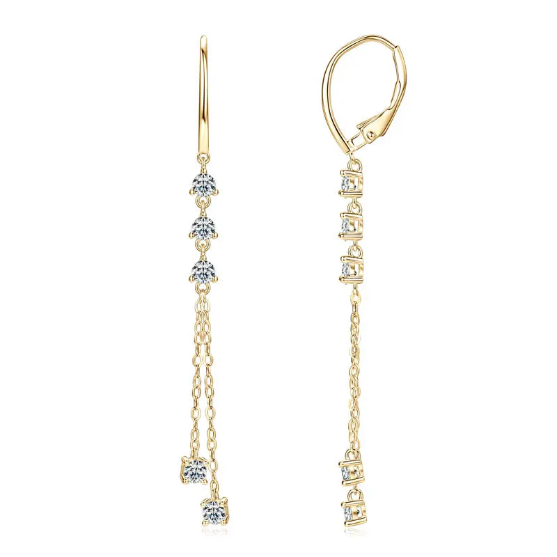 RAPRGOLD Certified Moissanite Tassels Chain Hoop Earring for Women 925 Sterling Silver Dangling Earrings Jewelry Gift pendientes