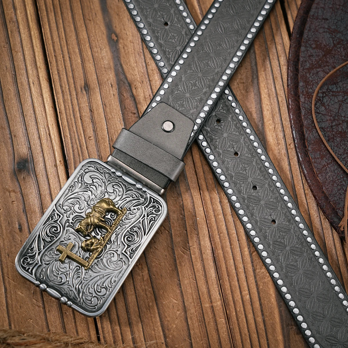 Men - Women - Western Denim - pu leather - Belt - Vintage jeans with needle buckle brown belt