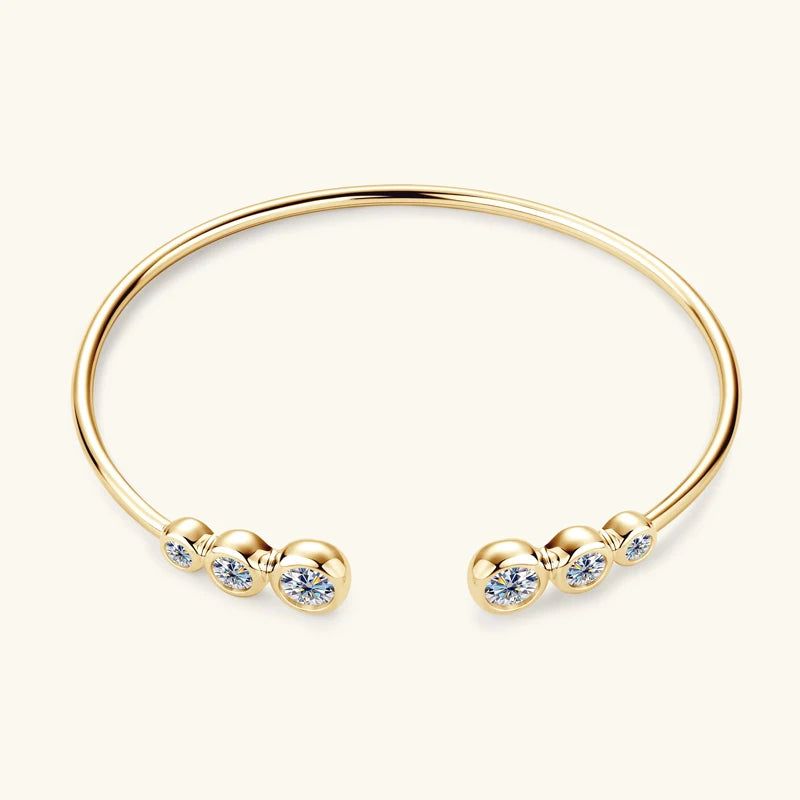 Lnngy Sparkling Moissanite Bracelets For Women Girl Original and Pure 925 Sterling Silver Cuff Bracelet Open Wrist Jewelry Gift