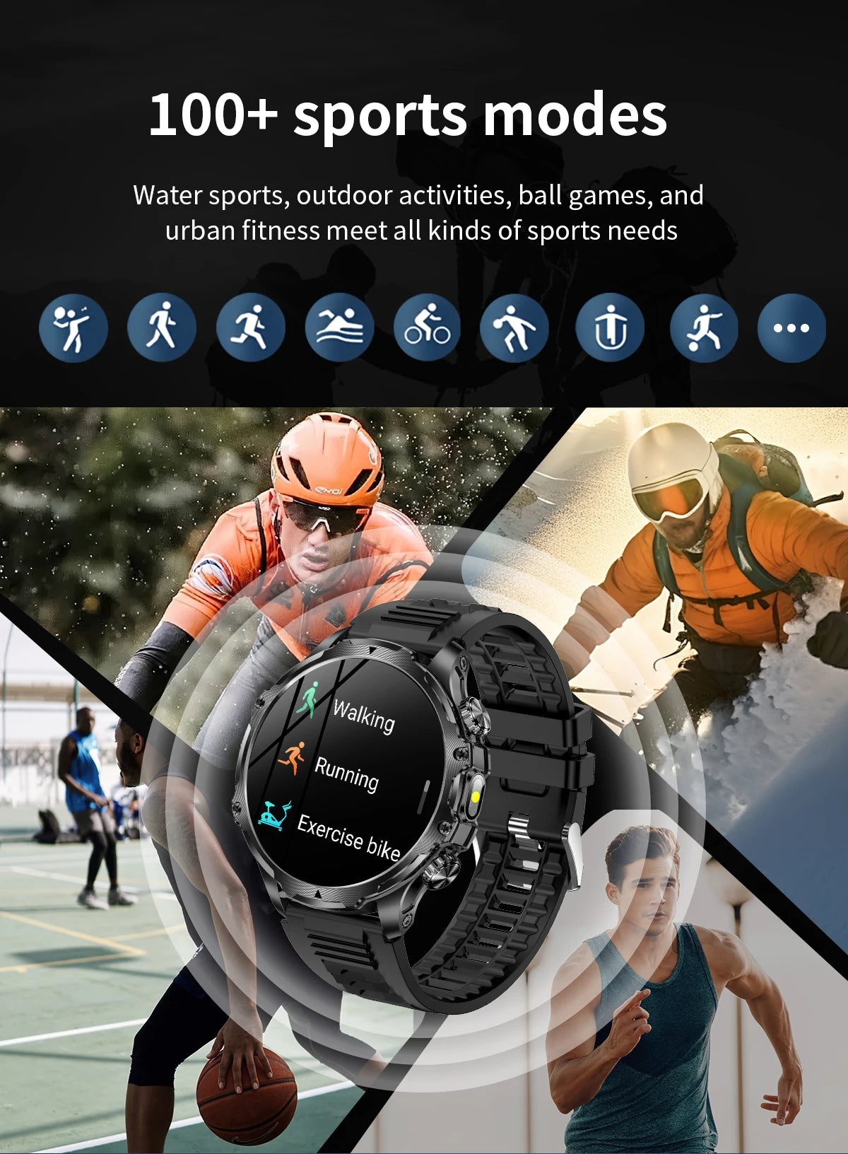 LIGE New 1.9" AMOLED 416*416 Screen Smart Watches Flashlight Outdoors Sports Fitness Tracker 700mah Large Battery Men Smartwatch
