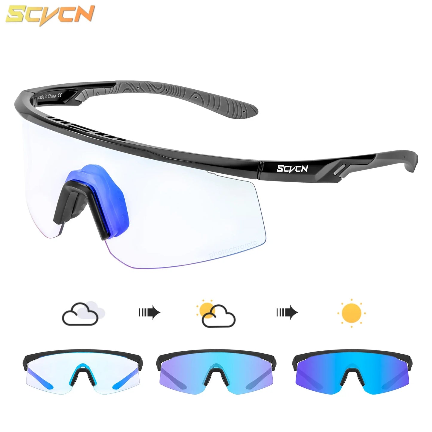 SCVCN Photochromic Sunglasses UV400 Cycling Glasses Bicycle Glasses Sports Men's MTB Road Bike Eyewear Protection Goggles UV400