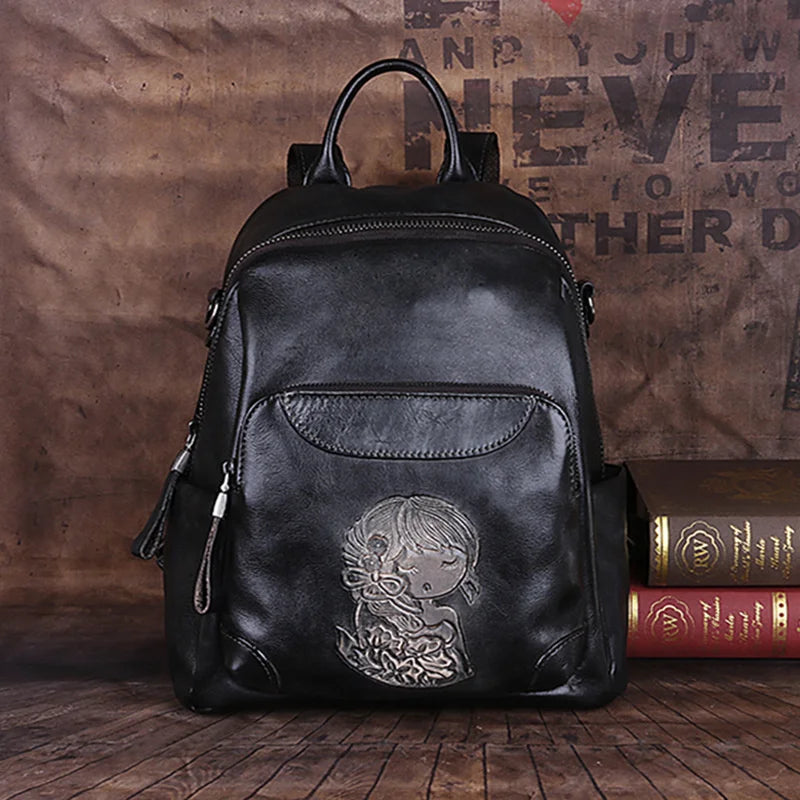 MOTAORA 2025 Leather Women's Bag Retro Embossing Backpack For Ipad Book Travel Handbag Female Shoulder Bag Vintage Messenger Bag
