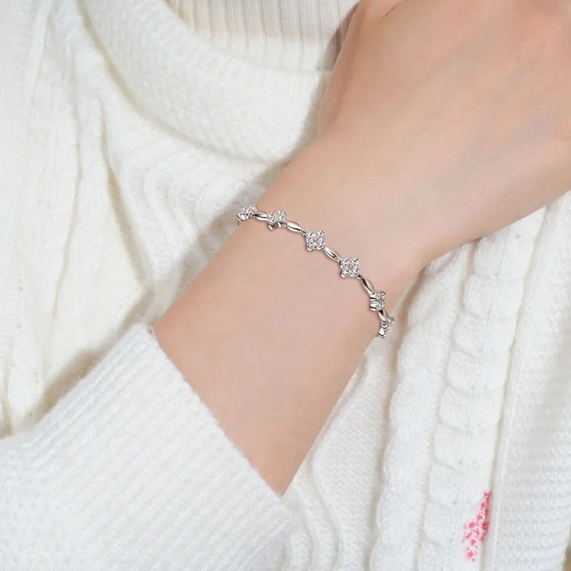 RAPRGOLD GRA Certified Moissanite Four Clover Flower Bracelets for Women 925 Sterling Silver Bracelet Chain Wedding Jewelry Gift