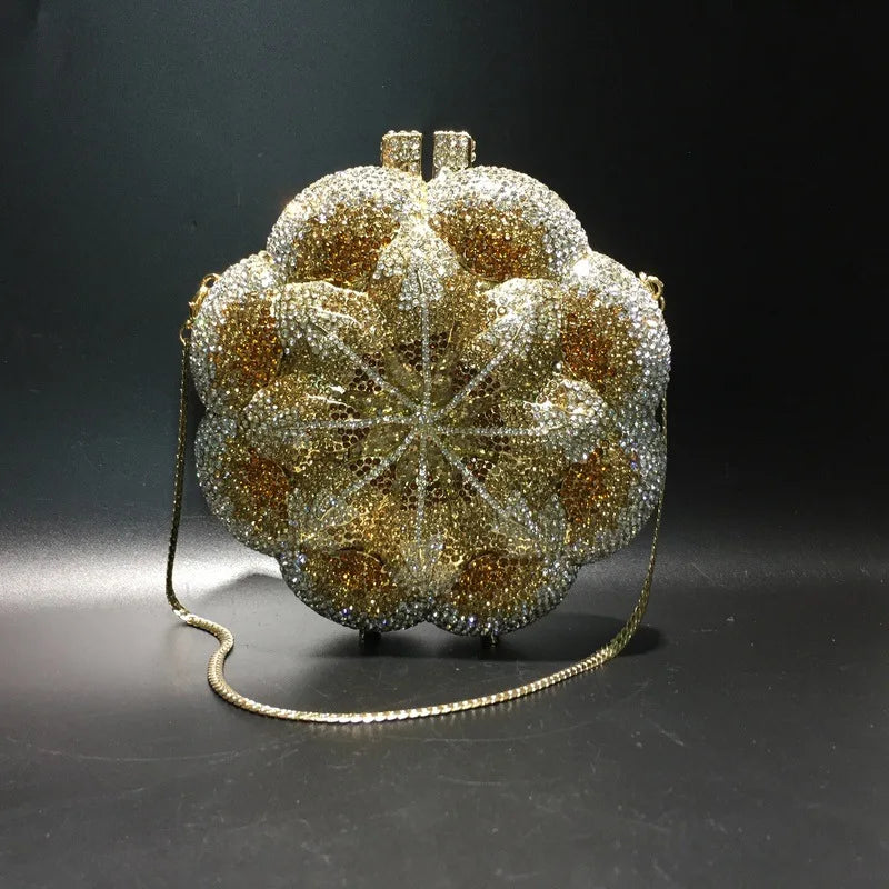 Rose Flower Pink/Green Rhinestones Evening Clutches Women Floral Yellow Crystal Evening Bags Bridal Wedding Party Clutch Purse