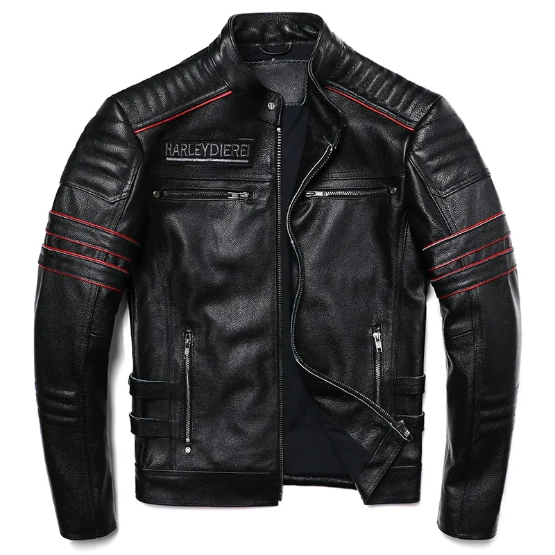 2025 New Embroidery Skull Fashion Genuine Leather Jacket Men's Natural Cowhide Motorcycle Jacket Slim Moto Coat Size S-6XL
