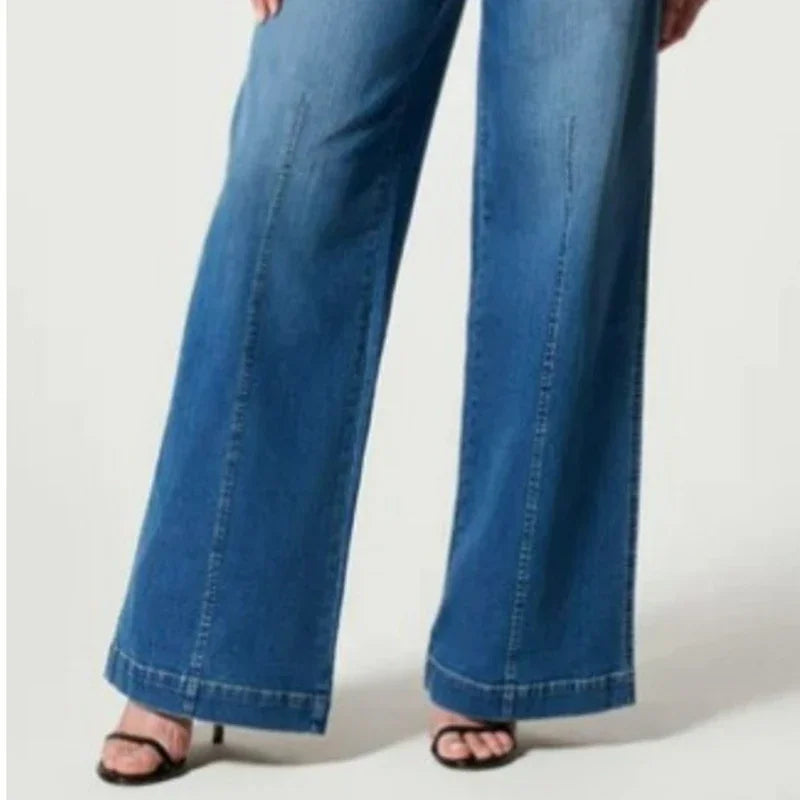 2023 New Solid Color Jeans Women Loose Washed Jeans Women All-Match Micro-Elastic Comfortable Straight Mid-Waist Denim Trousers