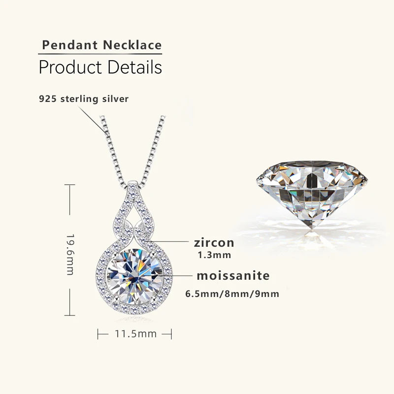 Lnngy Test GRA Passed 1ct/2ct/3ct Moissanite Necklace 925 Sterling Silver Gourd Shaped Pendant Necklaces For Women 2025 Jewelry