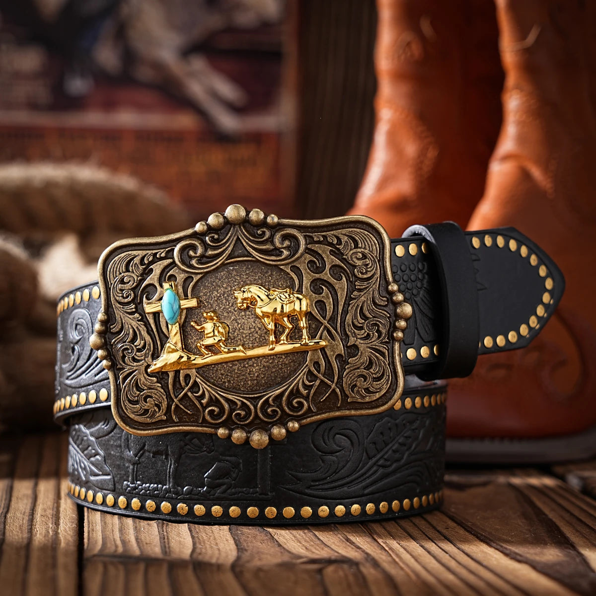 A Western-style PU material belt for both men and women, a casual, retro and classic personalized belt