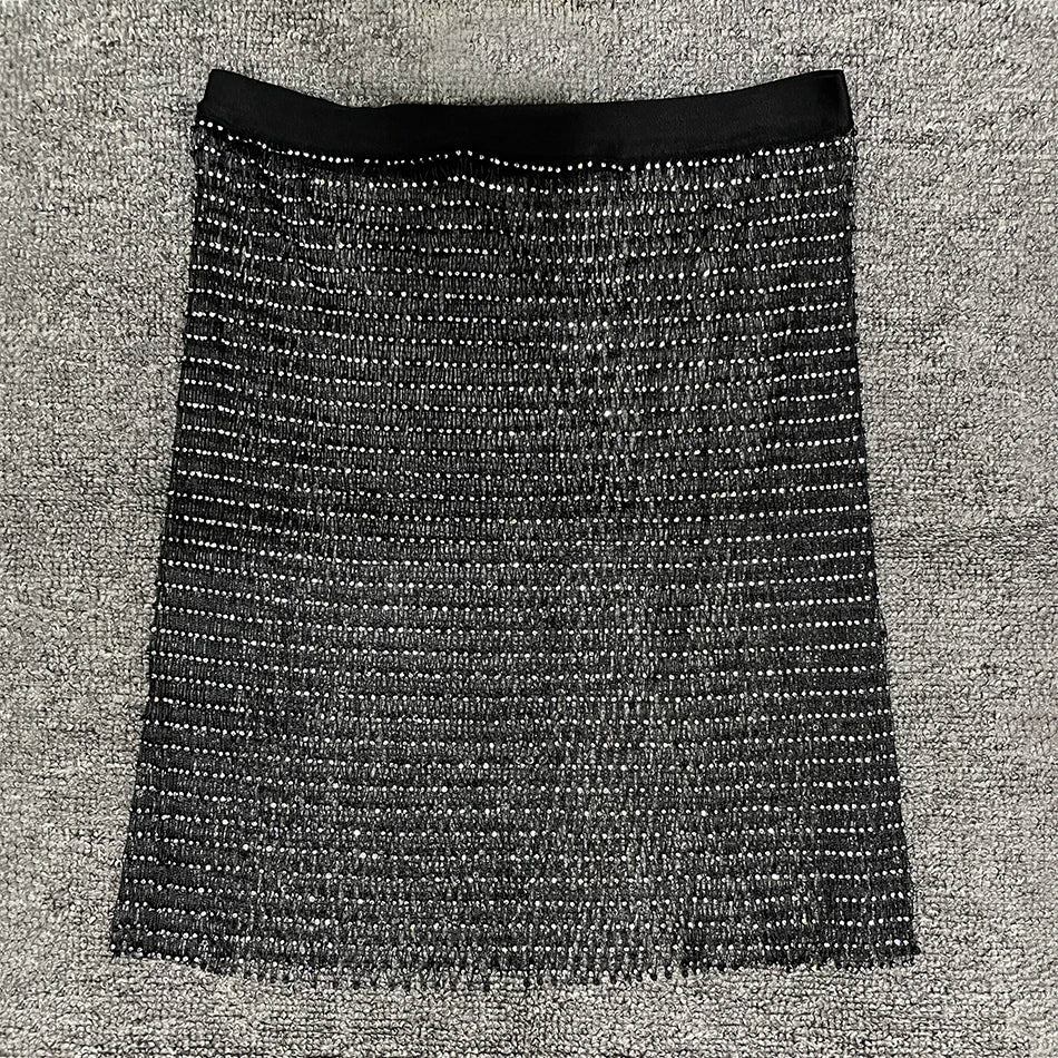 Shiny Crystal Mesh Hollow Split Loose Skirt – Sexy Rhinestone Party Skirt