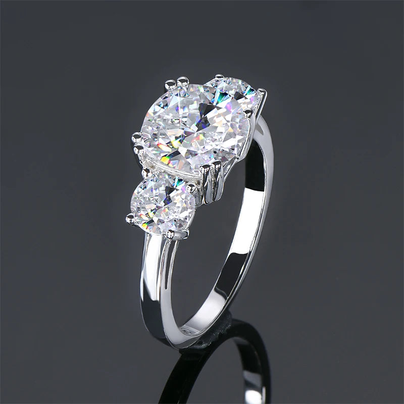 Lnngy Round Cushion Cut Moissanite Engagement Ring for Women 925 Sterling Silver Three Stone Wedding Ring Sparkling Jewelry Gift