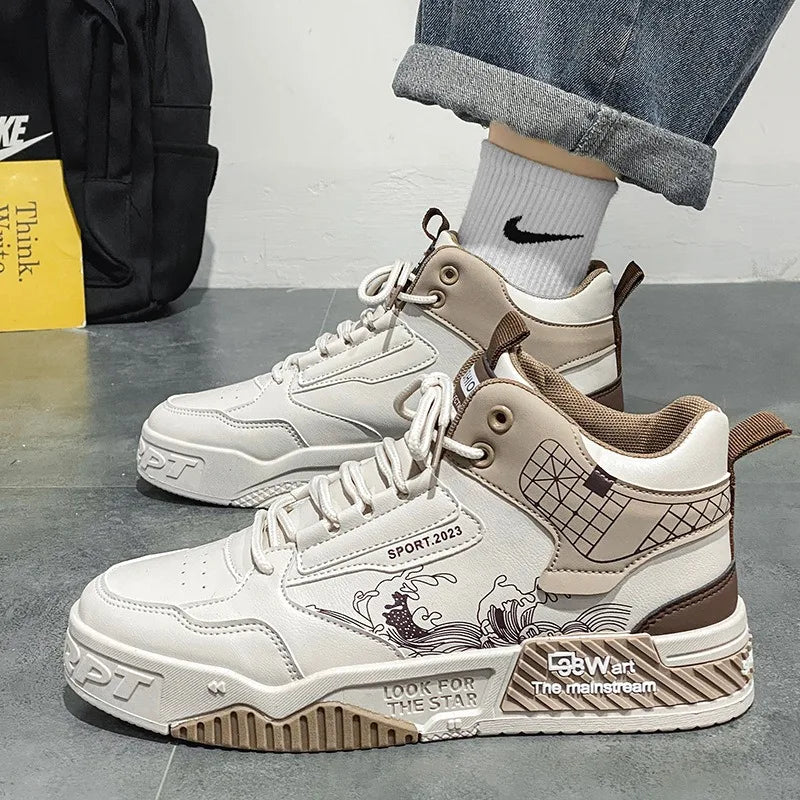 StridePro™ High-Top Leather Sneakers – Lightweight Breathable Casual Running Shoes